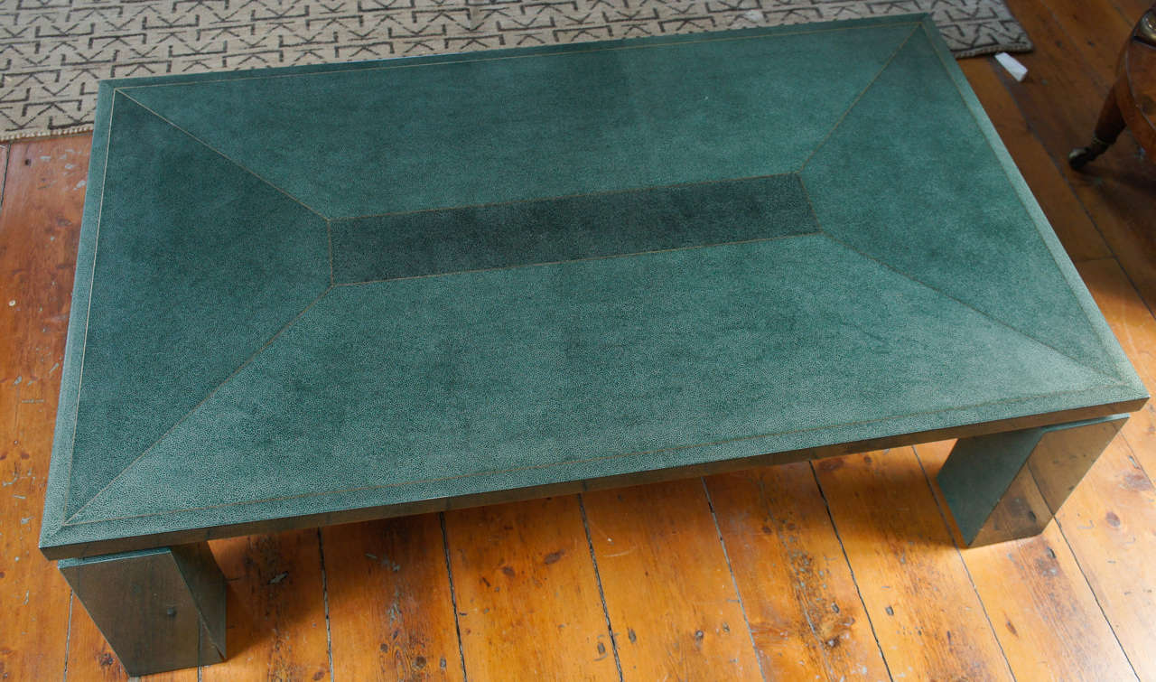 Other Vintage Faux Shagreen Coffee Table with Brass Inlay