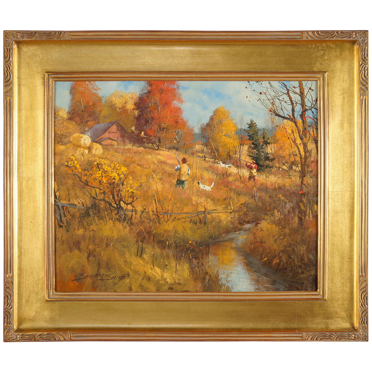 American Oil on Canvas "Hilltop Pheasants" by Brett J. Smith For Sale