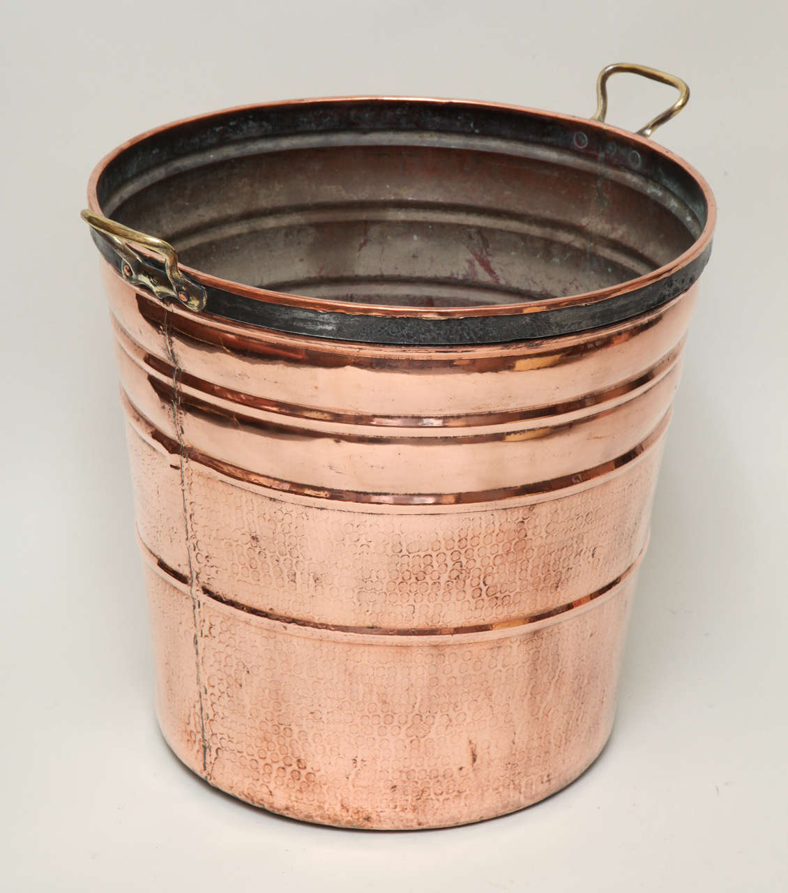 French Tall Brass Handled Copper Bucket