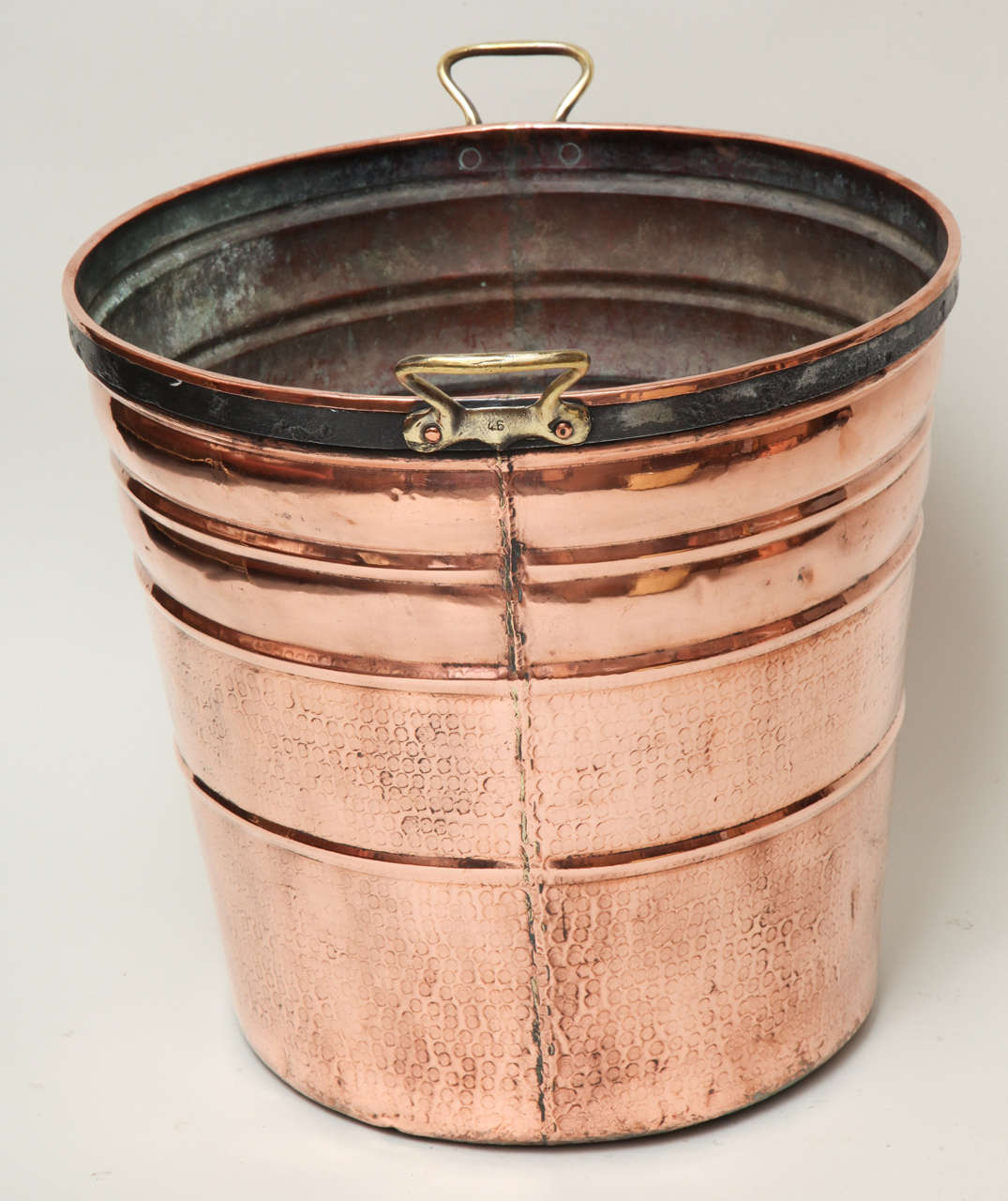 Tall Brass Handled Copper Bucket In Excellent Condition In Greenwich, CT