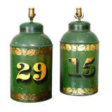 19th Century English Painted Tole Tea Cannister  Lamps