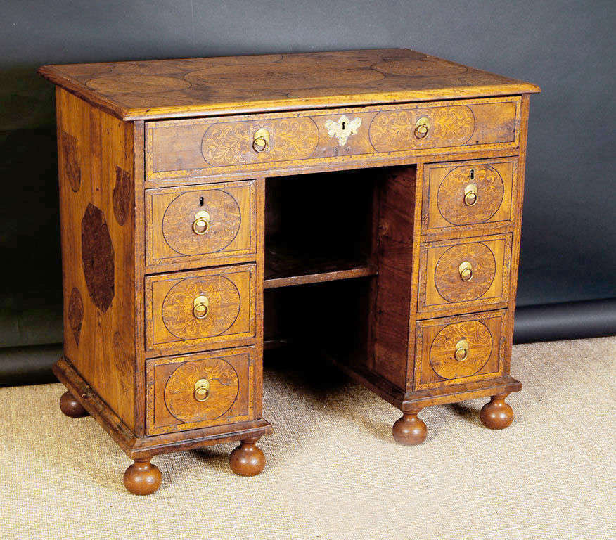 original 17th century Olivewood Marquetry Chest, which was remade into a 7 drawer knee hole desk at a later date (24