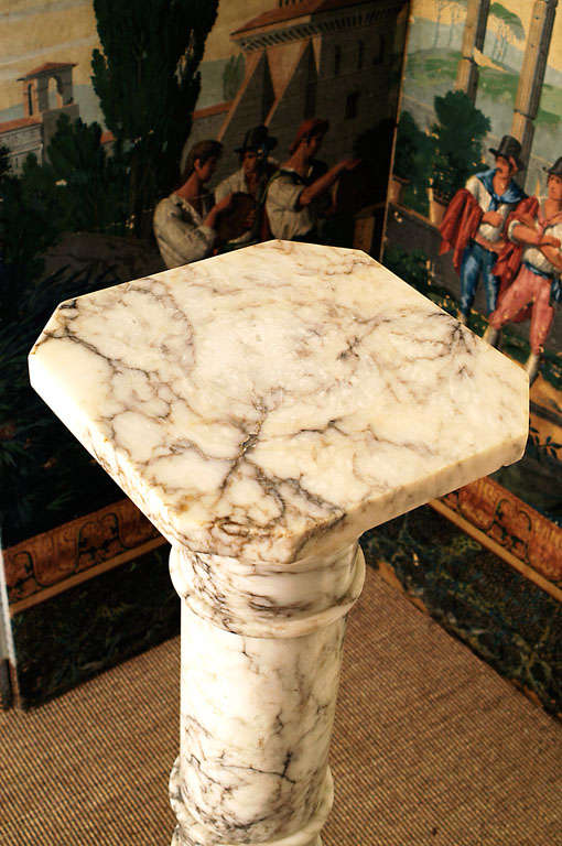 Pair of White Marble Column Pedestals For Sale 1