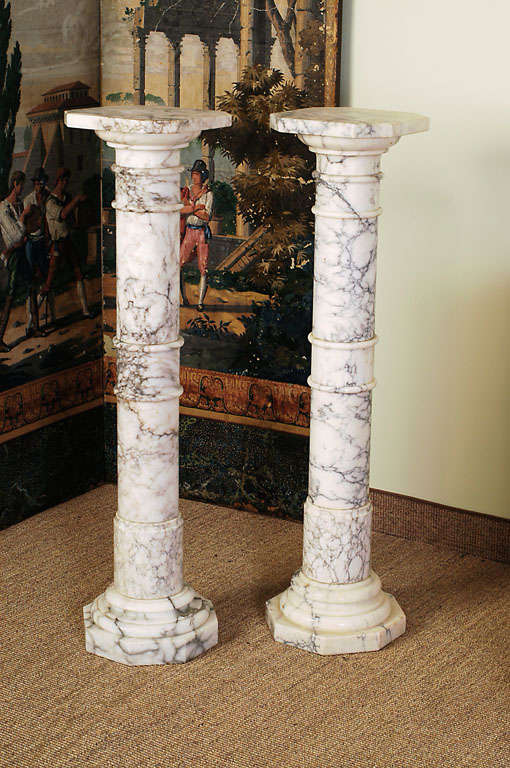 Grey Black veining, spool turned columnars on octagonal bases,
assembled in 3 parts.

View our complete collection @ www.hollisandknight.com