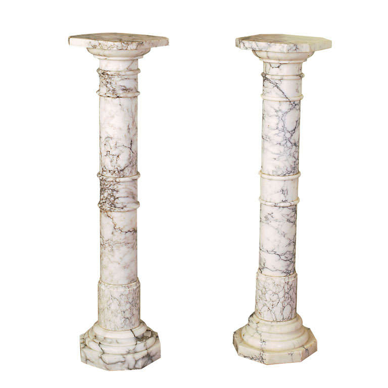 Pair of White Marble Column Pedestals For Sale