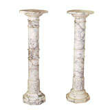 Pair of White Marble Column Pedestals