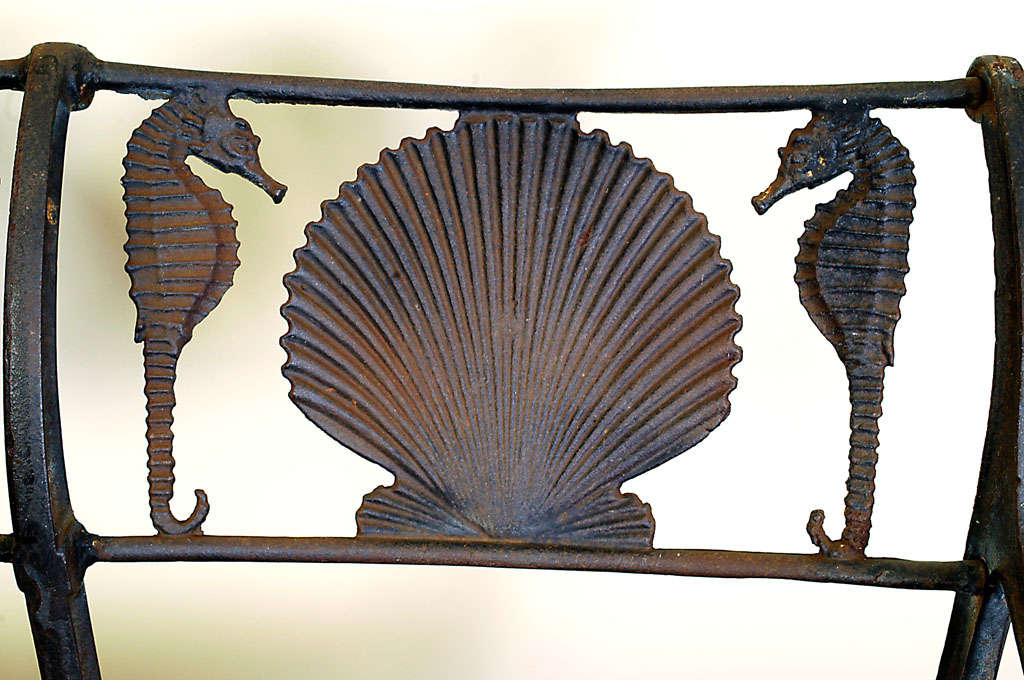 19th Century Sea Horse & Seashell Motif Garden Bench with 2 Chairs