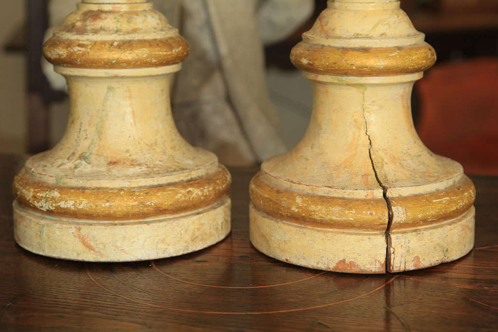  Pair of Tall Painted Wood Candlesticks For Sale 1