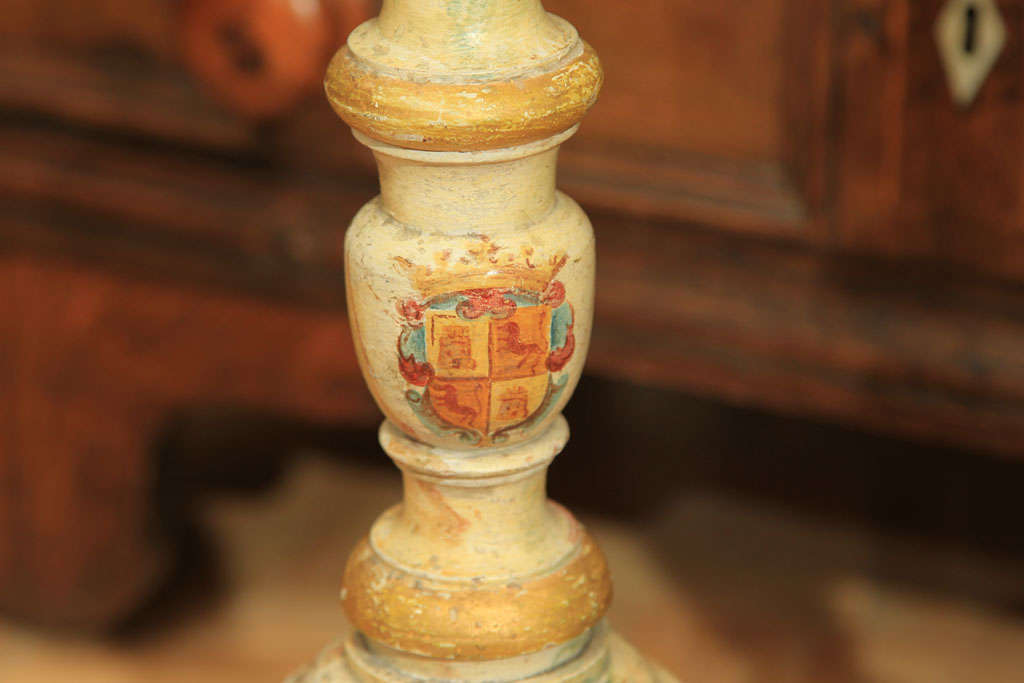  Pair of Tall Painted Wood Candlesticks For Sale 4