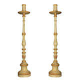  Pair of Tall Painted Wood Candlesticks