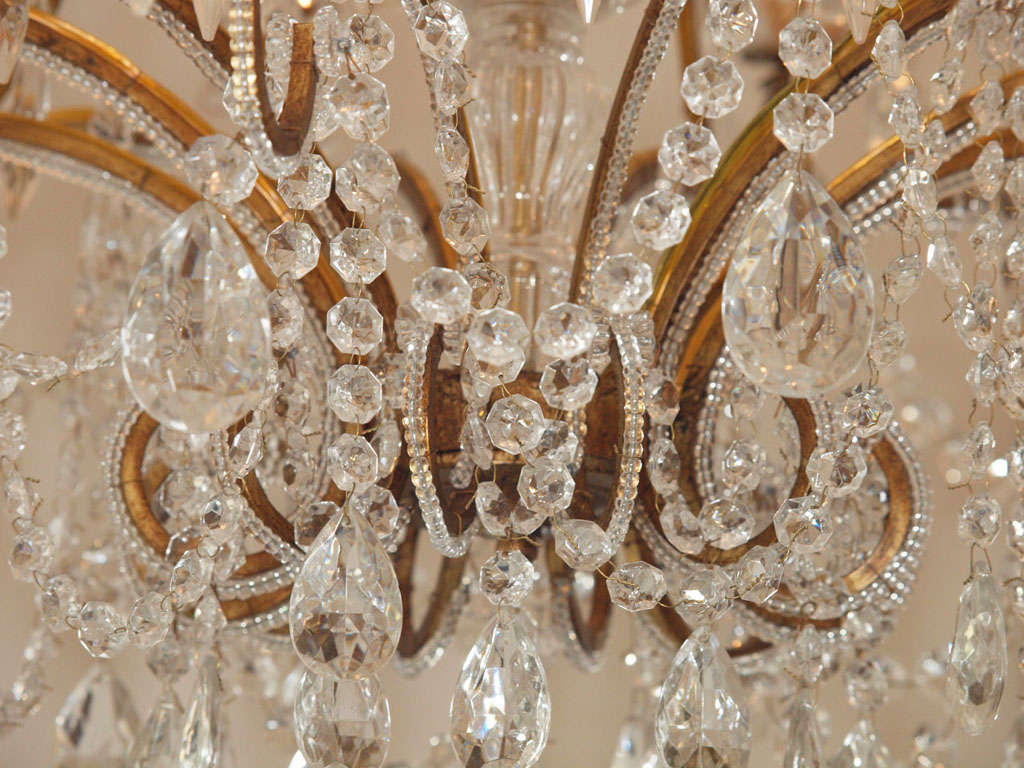 Hand-Crafted Large Louis XV Style Chandelier with Murano Glass Crystals and Iron, Italy For Sale