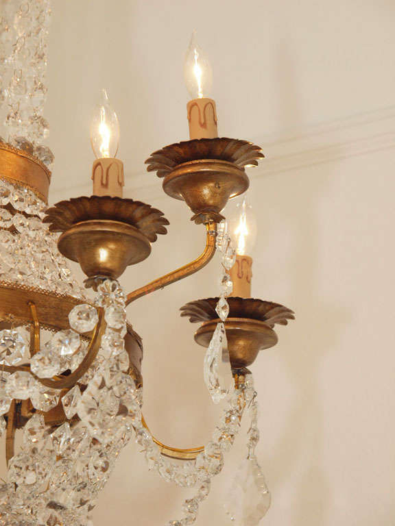Hand-Crafted Swedish Gustavian Style Crystal and Gilded Iron Chandelier Handmade in Italy For Sale