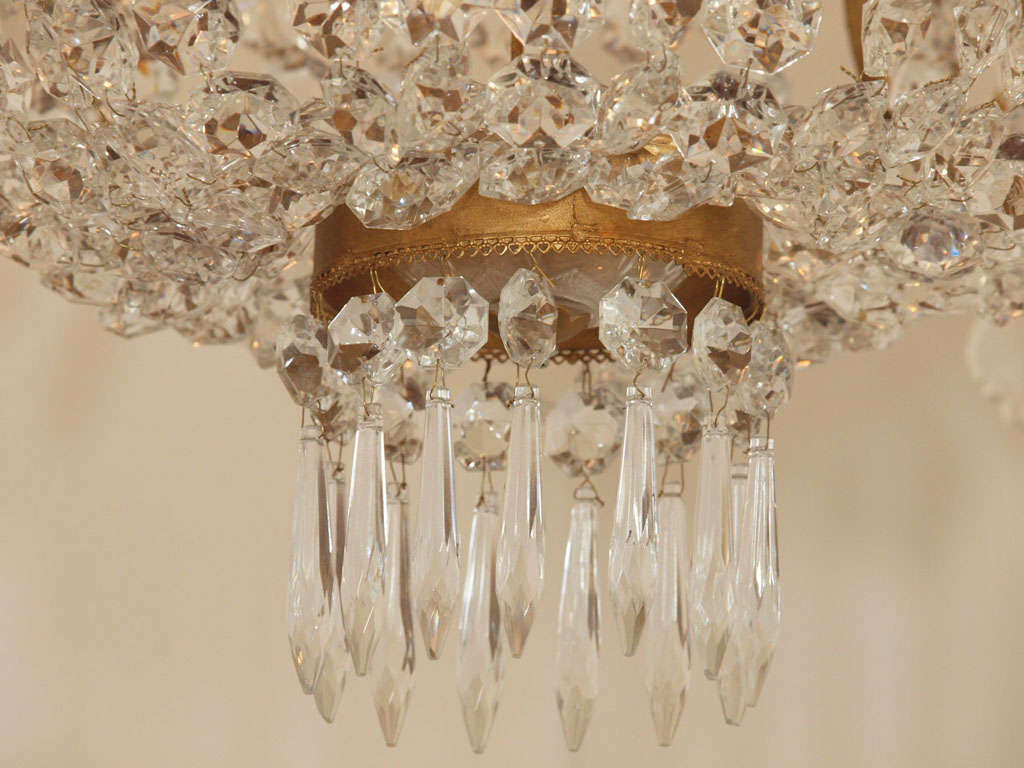Contemporary Swedish Gustavian Style Crystal and Gilded Iron Chandelier Handmade in Italy For Sale