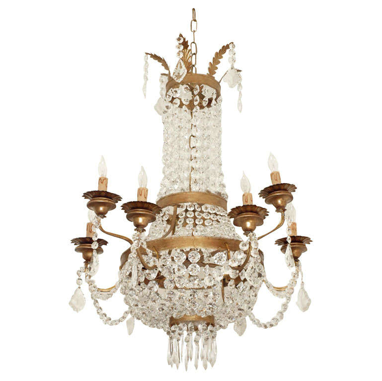 Swedish Gustavian Style Crystal and Gilded Iron Chandelier Handmade in Italy