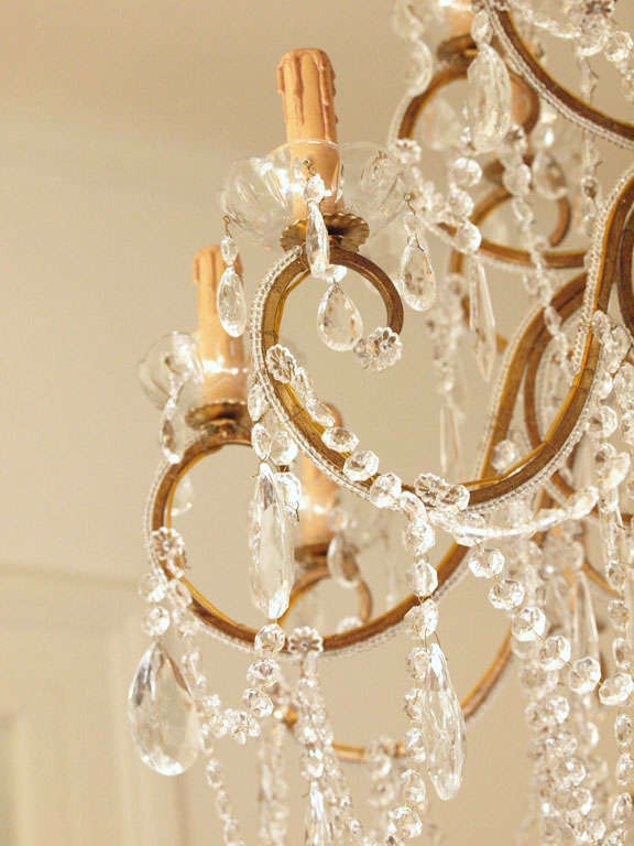 Hand-Crafted Large Crystal and Gilded Iron Handmade Italian Chandelier For Sale