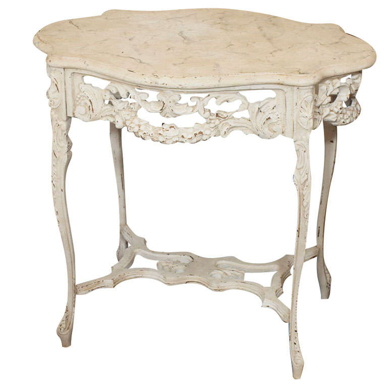 19th Century Italian Ivory Painted and Carved Side or End Table