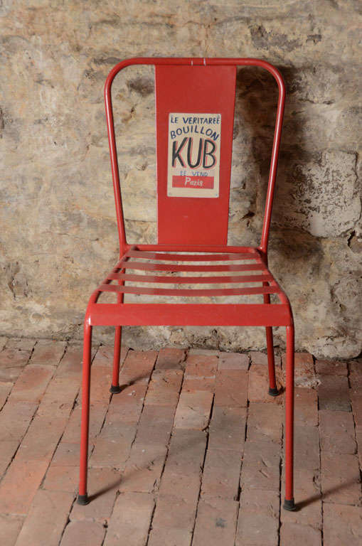 Red Metal French Cafe Chairs In Good Condition For Sale In Sag Harbor, NY