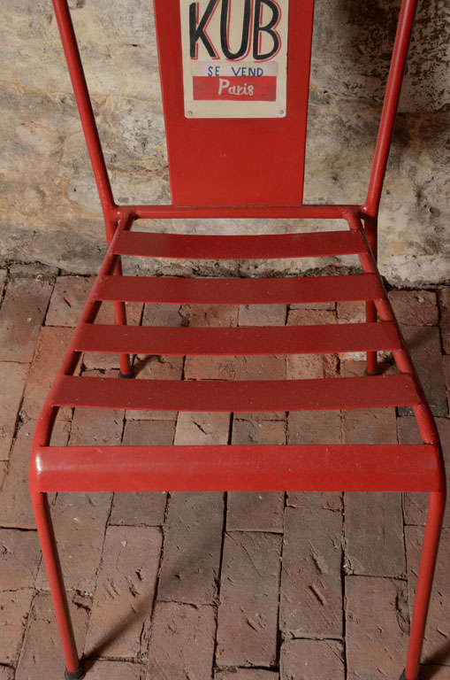 Red Metal French Cafe Chairs For Sale 4