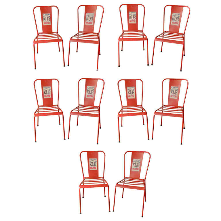 Red Metal French Cafe Chairs For Sale