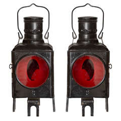 Antique Pair of French Railroad Lanterns to Port