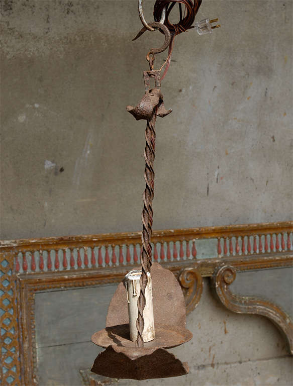 19th Century French Single Light Forged Iron Chandelier 6