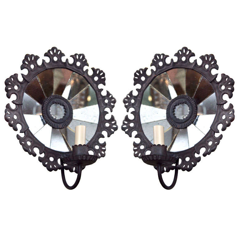 A Unique Pair of French Reflecting Wall Sconces