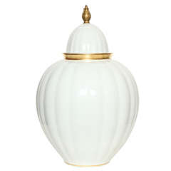 Large White Glazed and Gilt Porcelain Italian Vase by Verbano