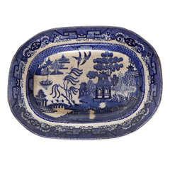 Antique Wedgwood Glazed Porcelain Platter with Chinese Landscape