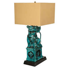 Retro Italian Ceramic Foo Dog Lamp on Stand