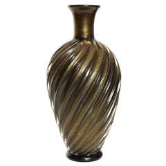 Seguso Ribbed Glass Vase with 24K Flecks