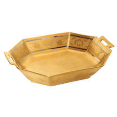 German 24K Porcelain Octagonal Bowl with Handles