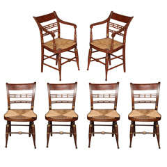 Antique Set of Six Sheraton Rush Chairs