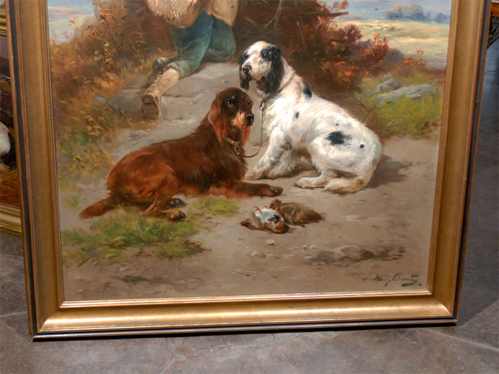 Canvas Very Large Oil Painting of A Hunter with His Dogs