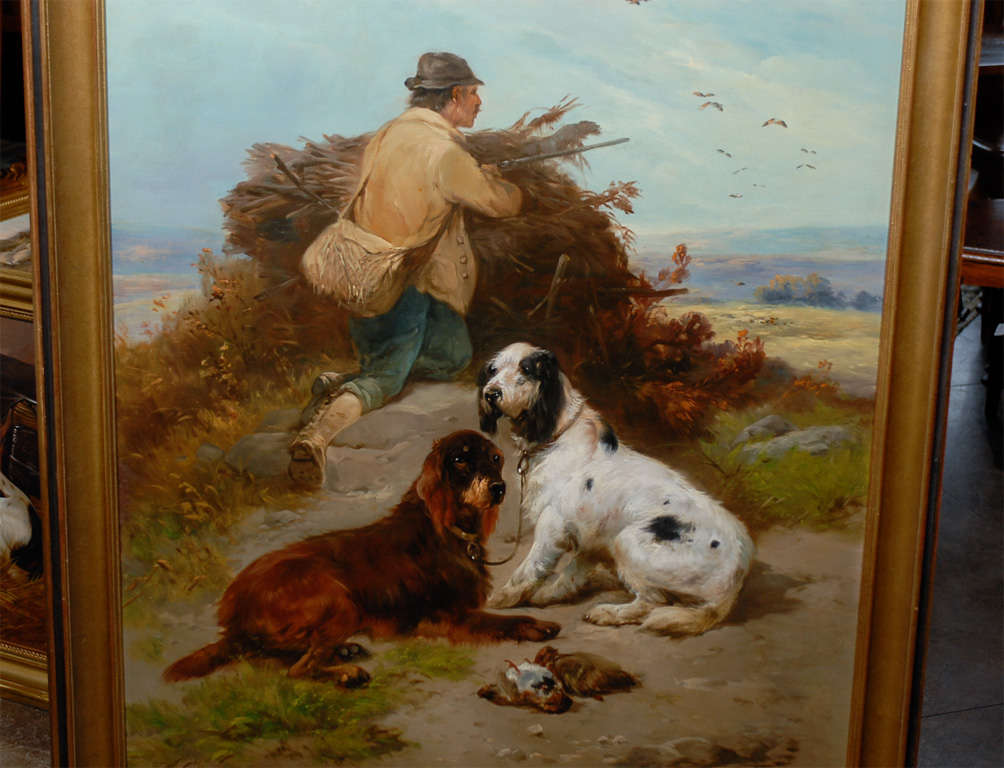 Very Large Oil Painting of A Hunter with His Dogs 2