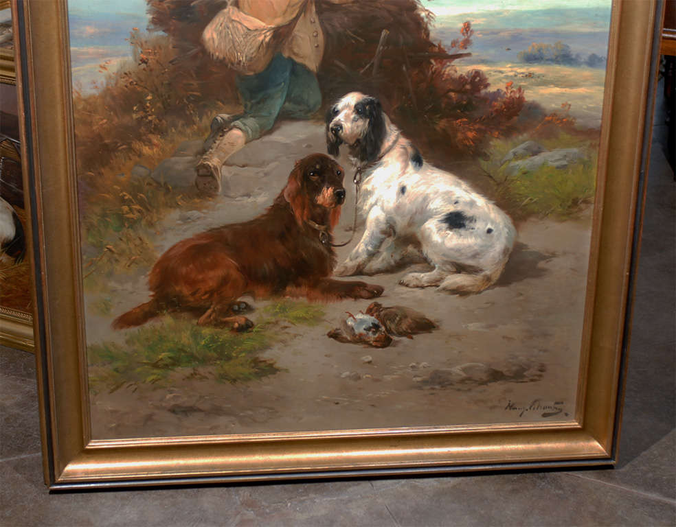 Very Large Oil Painting of A Hunter with His Dogs 3
