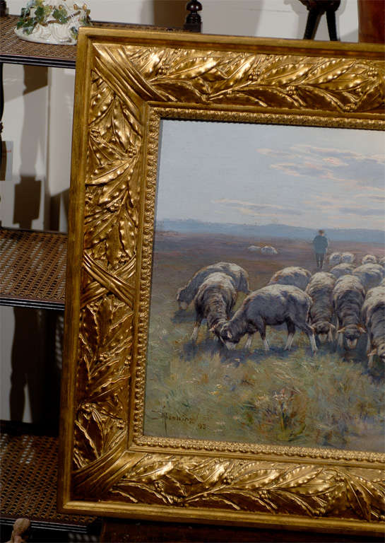 1893 Swedish Pastoral Oil on Canvas Sheep Painting By Rudolph von Frisching In Good Condition In Atlanta, GA