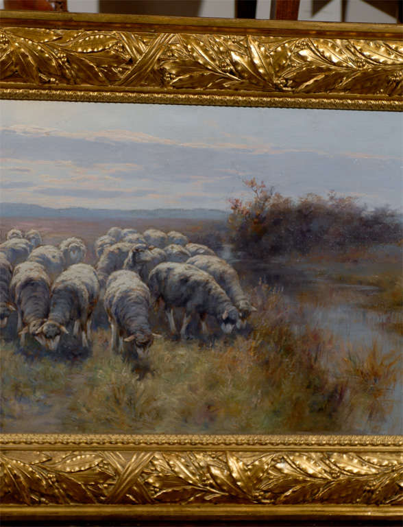 1893 Swedish Pastoral Oil on Canvas Sheep Painting By Rudolph von Frisching 1