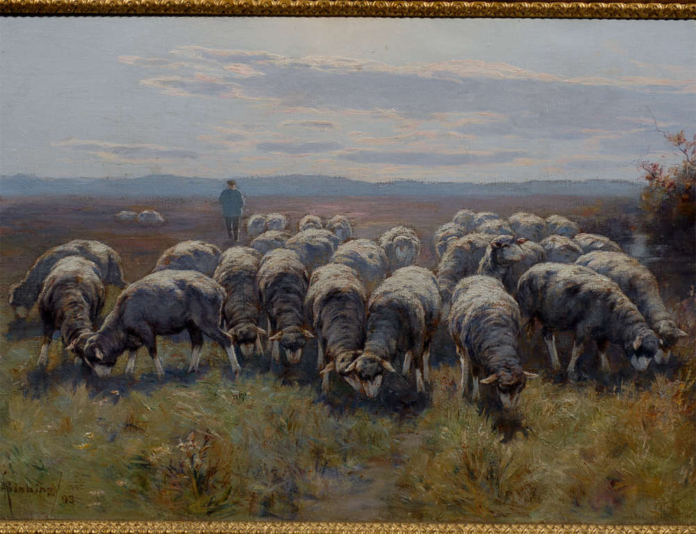 1893 Swedish Pastoral Oil on Canvas Sheep Painting By Rudolph von Frisching 3