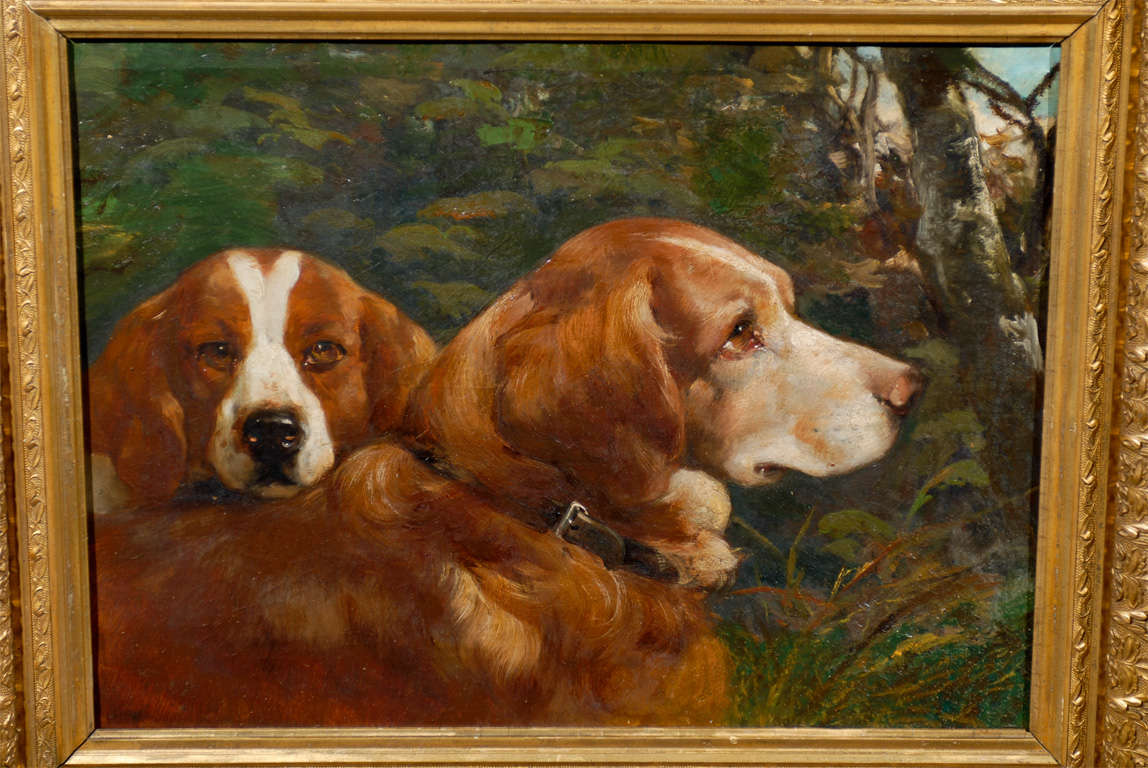 19th Century Painting of Dogs in Landscape