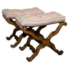 Vintage Pair of Walnut X-based Benches