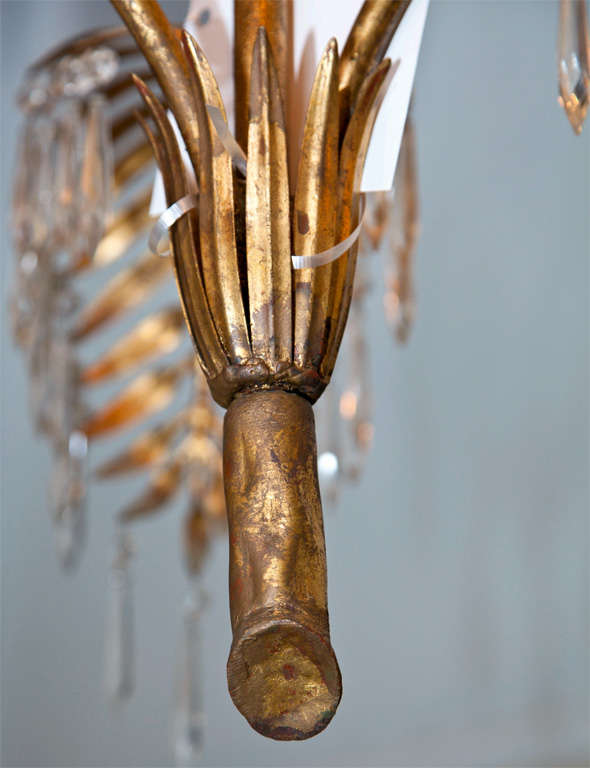 Metal Brass Palm Leaf with Crystals Chandelier