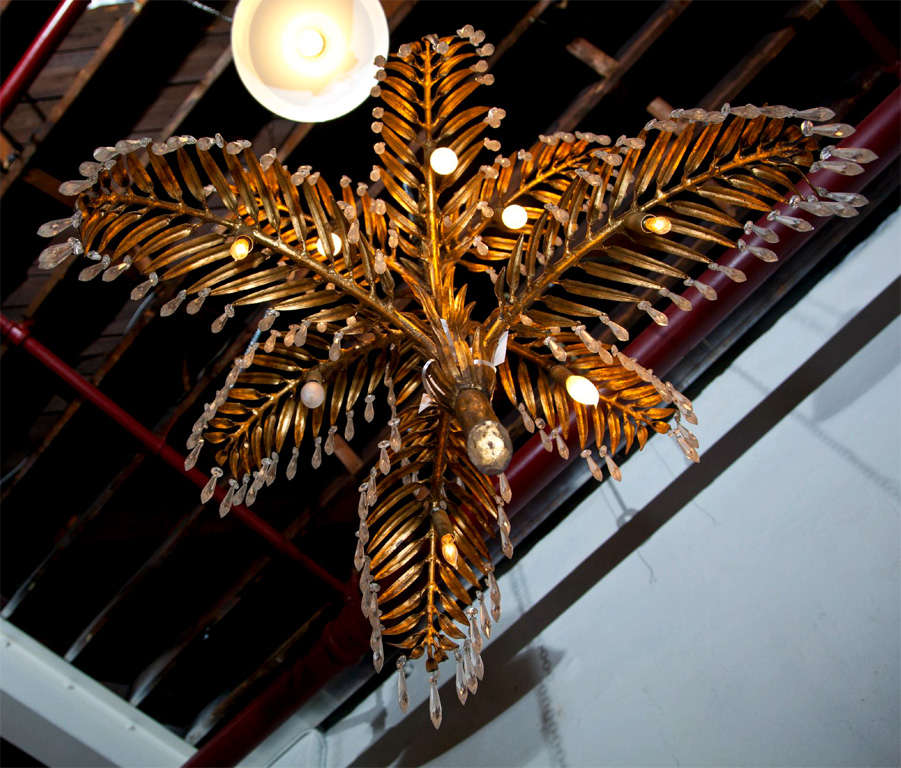 Brass Palm Leaf with Crystals Chandelier 1