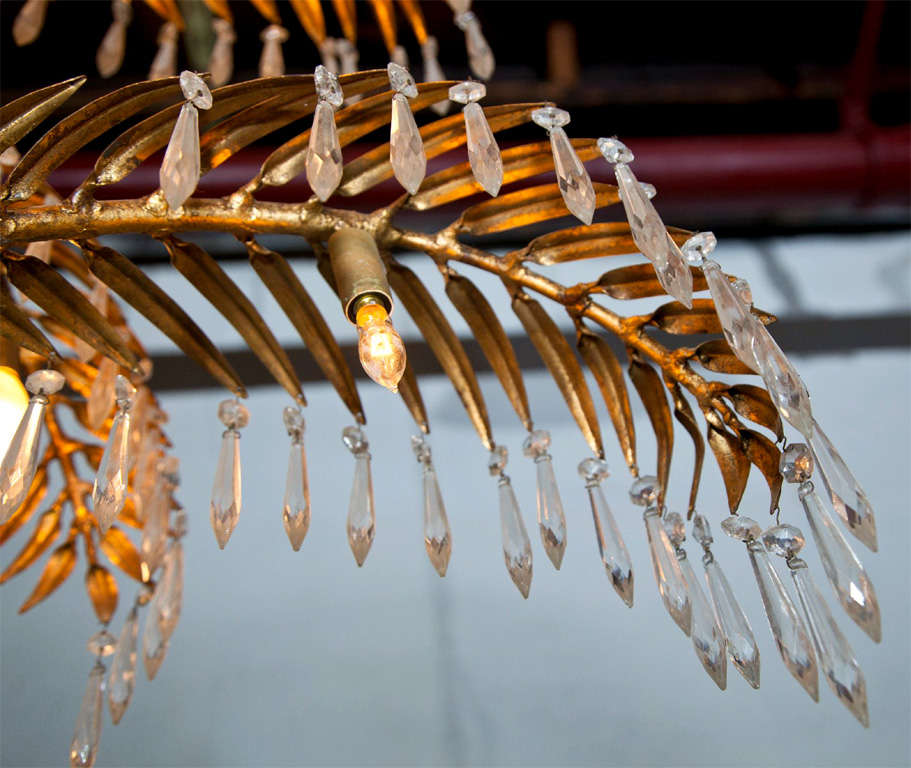 Brass Palm Leaf with Crystals Chandelier 2