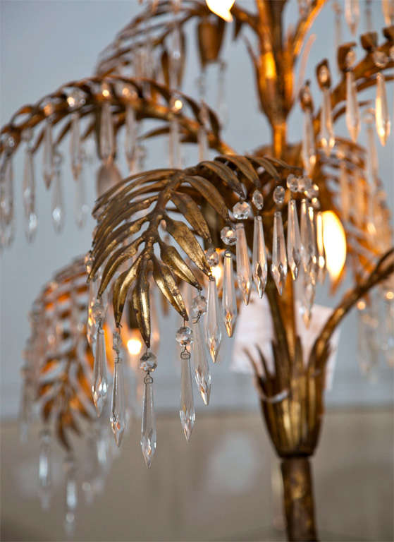 Brass Palm Leaf with Crystals Chandelier 3