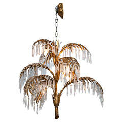 Brass Palm Leaf with Crystals Chandelier