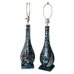 Pair of Mirrored Micromosaic Table Lamps