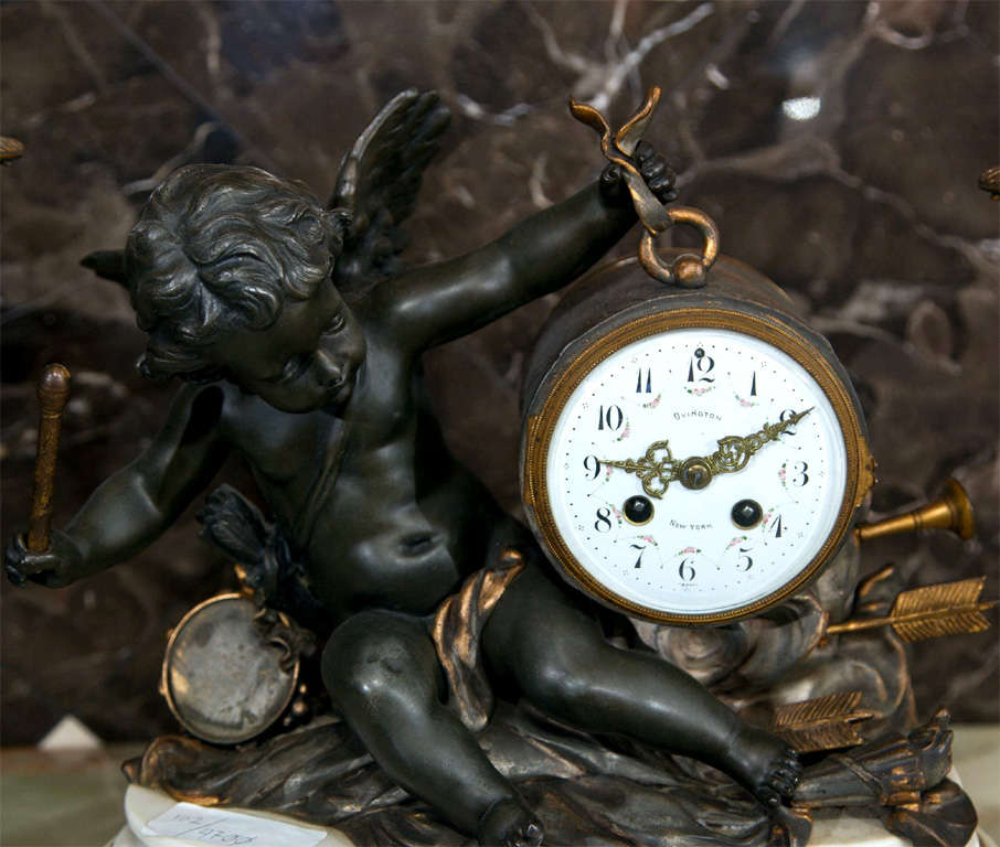 Antique Brass and Metal Candelabra Clock Set