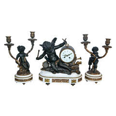 Antique Brass and Metal Candelabra Clock Set