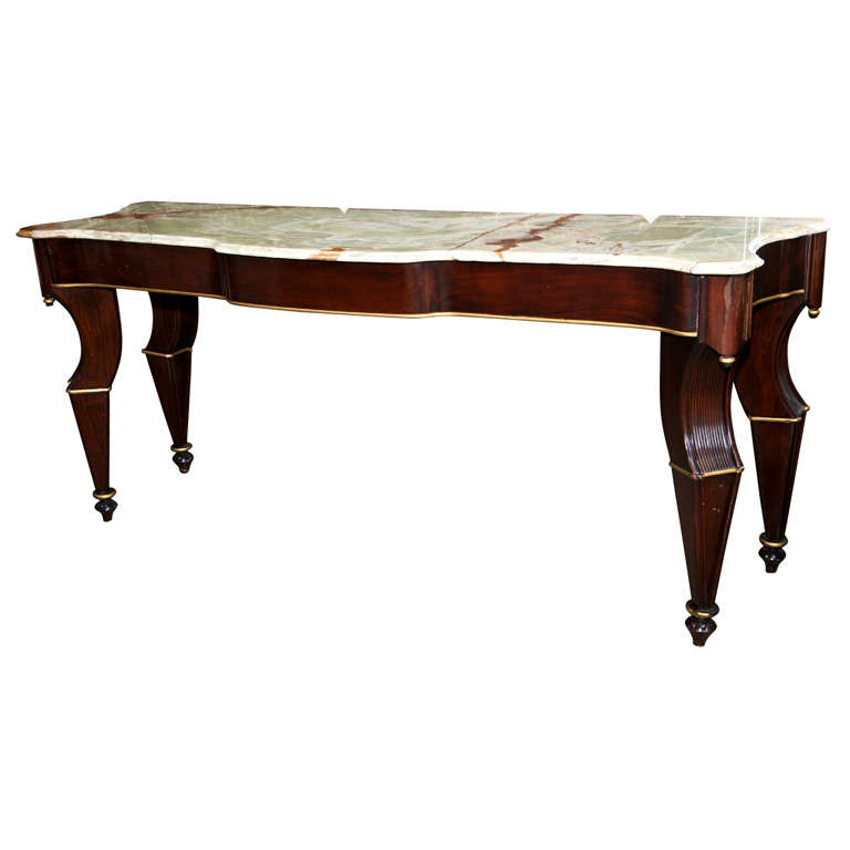 Maison Jansen, Console Table, Mahogany, Onyx Marble, Giltwood, France, 1940s  For Sale