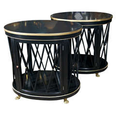 Pair of Ebonized Oval End Tables by Jansen